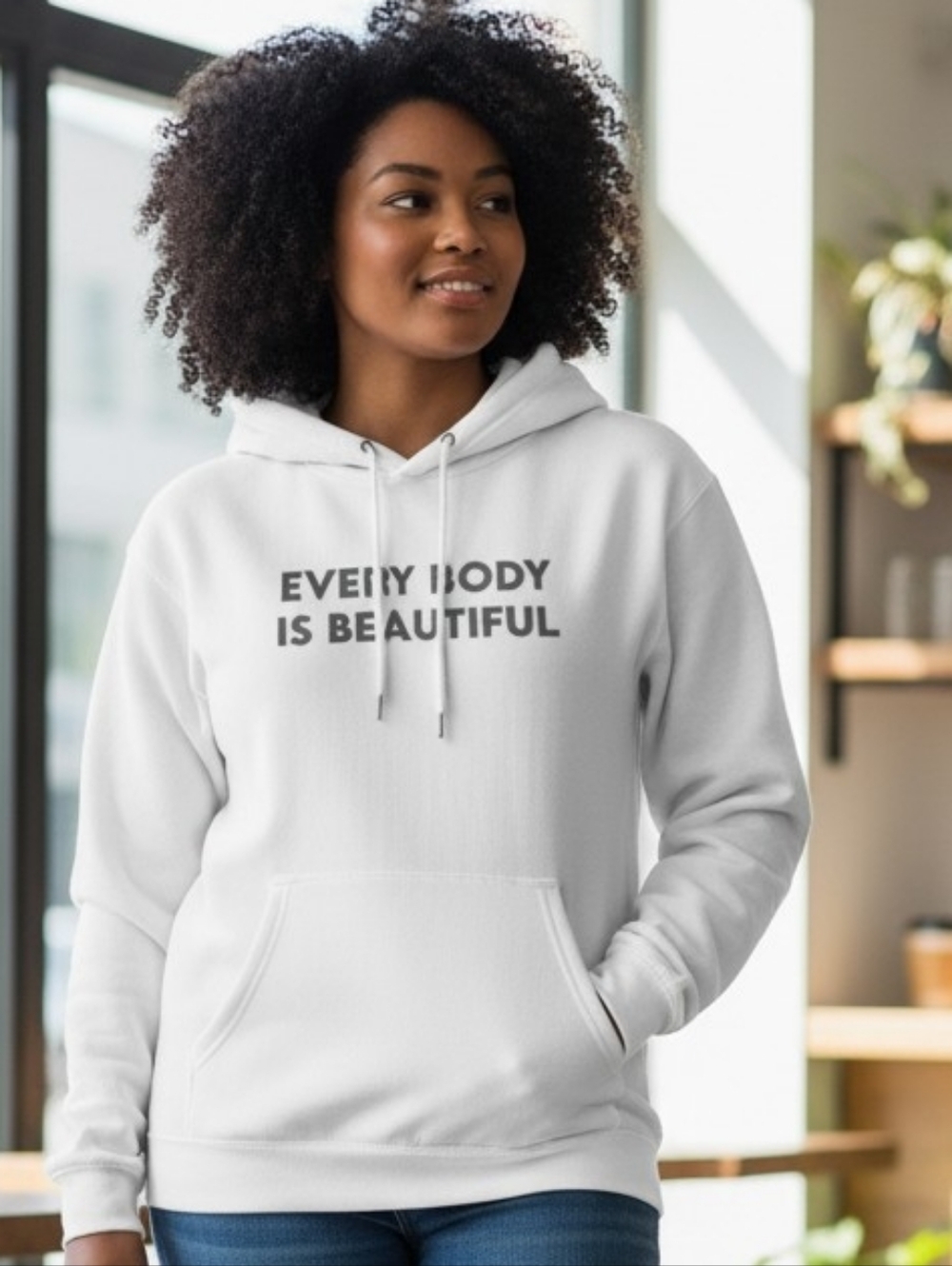 NWOT SIENNA MAE GOMEZ White Graphic UNISEX Hoodie "Every Body Is Beautiful"
